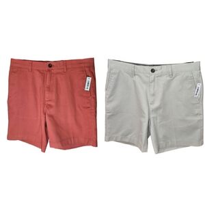 Amazon Essentials Men’s Chino Shorts Bundle | Size 32 & 31W | Stone + Coral
